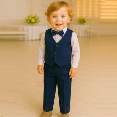 Imagem de Conjunto Terno Social Infantil Menino Calça Camisa Manga Longa E Colet