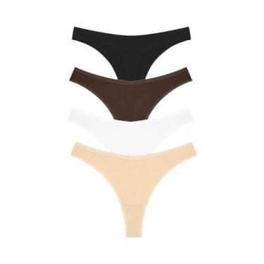 Imagem de Tangas De Algodão Listradas Femininas De Cintura Baixa 4PCS Sexy G-Str