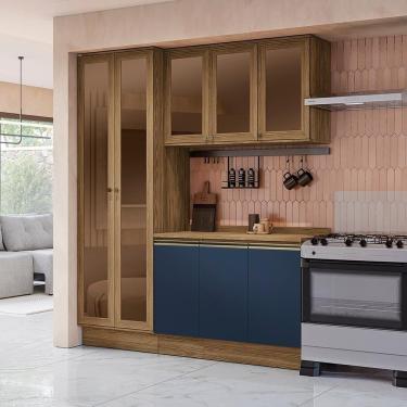 Imagem de Armário De Cozinha Compacta Com Vidro Reflecta 100% Mdf 192cm Nogueira/azul Profundo Celeste Kappesberg