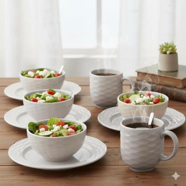 Imagem de Jogo Jantar 12 Peças Ondas Branco Cinza Germer Porcelanas