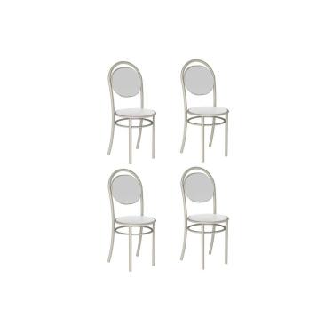 Imagem de Kit 4 Cadeiras Sala Jantar 190 Aço 4 Uni Prata/Courano Branco - Carraro