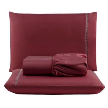 Imagem de Jogo de Lençol Casal Padrão Box 400 Fios Ultra Macio para Dormitório(MARSALA,SOLTEIRO)