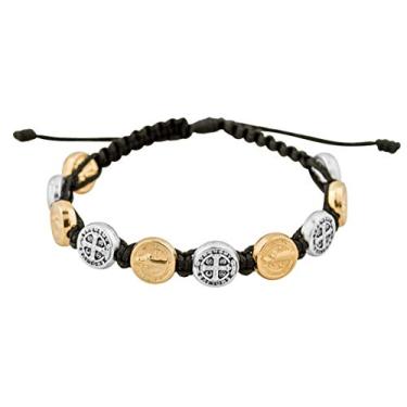 Imagem de Pulseira de cordão ajustável Good Shepherd Creations com medalhas de São Bento, Medium, Metal cordão Metal, Sem pedras preciosas