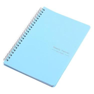 Imagem de Agenda semanal A5 Caderno espiral sem data com rastreador de hábitos, listas de tarefas para definição de objetivos pessoais, organização do trabalho (azul)