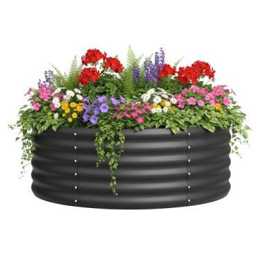 Imagem de DDK Canteiro de jardim elevado galvanizado, cama de plantador ao ar livre, caixa de plantador de metal de 1,2 x 1,2 x 0,5 m para jardinagem e plantio, BK