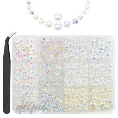 Imagem de Strass de resina de 3 mm, 4 mm, 5 mm e pérolas planas de 6 mm e 8 mm para artesanato deslumbrante, tamanhos mistos para unhas, copos, garrafas, artesanato, sapatos, telefones