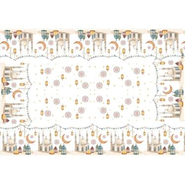 Imagem de XCHI Toalha de mesa quadrada com lanterna, luas, estrelas, Ramadã, Mubarak, toalha de mesa quadrada para decoração de festa em casa 152 x 152 cm