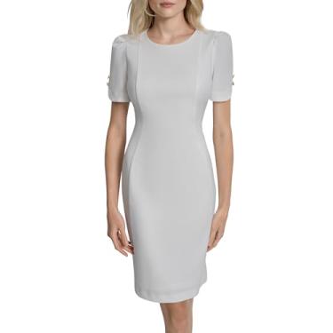 Imagem de DKNY Vestido feminino de manga curta e gola joia, creme, 10