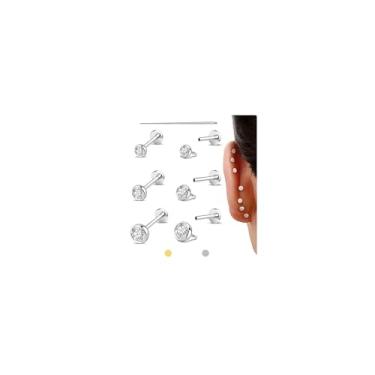 Imagem de GEMQUEEN Brincos de costas planas: Brincos de aço cirúrgico de titânio preenchidos com ouro 14K hipoalergênicos para mulheres e homens 16G 18G cartilagem hélice tragus concha medusa piercing joias