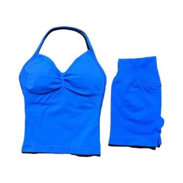 Imagem de Conjunto De Yoga Feminino De 2 Peças Sem Costura Com Almofadas Removív