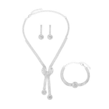 Imagem de Elegante conjunto de joias de casamento com strass de coração para mulheres luxuoso imitação de cristal gargantilha colar brincos pulseira uso diário festas fantasia dia dos namorados acessórios de