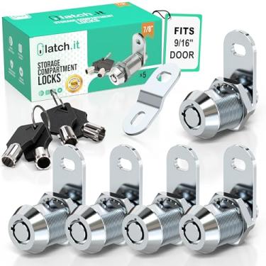 Imagem de LATCH.IT Pacote com 5 cadeados de came de 7/20.3 cm | Serve para portas de 9/40.6 cm | Fechaduras de armazenamento 100% metal RV para armários, caixa de ferramentas e portas de armazenamento com 10