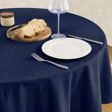 Imagem de Veblandy Toalha de mesa de linho texturizada à prova d'água e resistente a manchas, tecido decorativo sem rugas, capa de mesa para jantar/festa/buffet/casamento, 152 x 152 cm, azul marinho