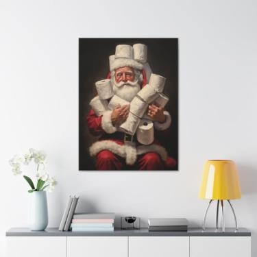 Imagem de Cartazes de banheiro de Papai Noel, pôster de impressão de arte de parede de Papai Noel, arte de parede, arte em tela, casa, rústico, casa de fazenda, Natal, decoração de banheiro sem moldura