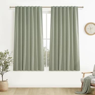 Imagem de Cortinas de cozinha verde sálvia 137 cm de comprimento pequena janela blackout cortina plissada para inverno linho café sala de aula/dormitório cortinas verdes claras cinto de gancho/aba traseira (127