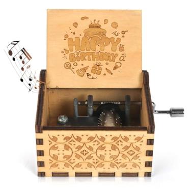 Imagem de Kafete Caixa de música de feliz aniversário, manivela, caixa musical, tocar, melodias de feliz aniversário, madeira esculpida, presentes musicais de aniversário para esposa, mulheres, pais, amigos