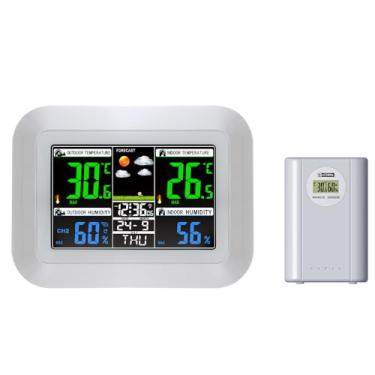 Imagem de Higrômetro de mesa para casa/escritório, estação meteorológica externa e interna, estação meteorológica multifuncional, sem fio, para casa/escritório, visor digital colorido