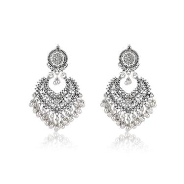 Imagem de Brincos indianos femininos Boho Jhumkas com pingente de bola joia indiana festa de casamento vestidos de formatura roupas, Liga de aço, Sem pedra preciosa