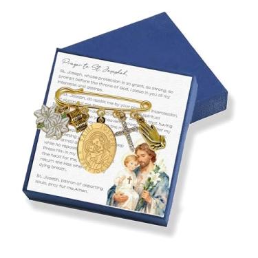 Imagem de Presentes católicos de São Miguel, São Tomás de Aquino, para mulheres, broche de medalha de santo de ouro, presente de primeira comunhão, broche religioso católico com cartões de oração, presentes de