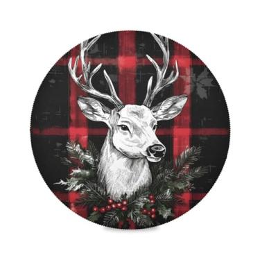 Imagem de STAYTOP Jogo americano redondo de rena de Natal, 6 peças, tapetes de mesa para feriados, antiderrapante, fácil de limpar, para casa, cozinha, churrasco, festa, decoração de mesa