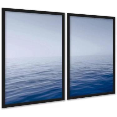 Imagem de Kit 2 Quadros Efeito Pintura Mar Oceano Azul 33X24Cm