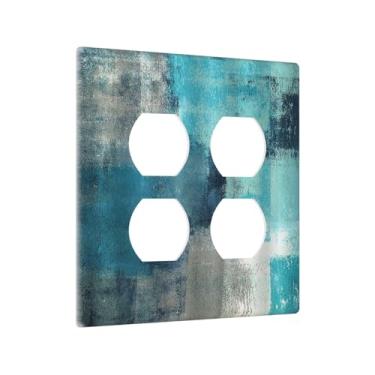 Imagem de Xuejiaku Capas de tomada decorativas azul cinza padrão abstrato 2 gangues dupla dupla luz interruptor placas de parede capa de tomada elétrica arte placa frontal para banheiro quarto decoração