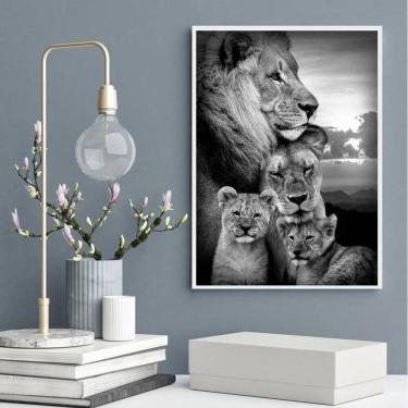 Imagem de Quadro Decorativo Família De Leões- Preto E Branco 45X34Cm