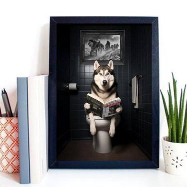 Imagem de Quadro Divertido Banheiro Husky Siberiano 45X34Cm - Vidro