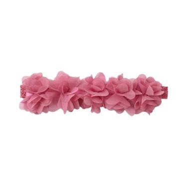 Imagem de Faixa De Cabelo Rosa De Chiffon Com Flor Para Bebês, Acessório Artesan