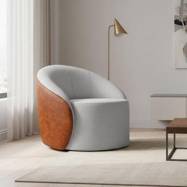 Imagem de Poltrona Sala Orgânica Lua Fixa Sintético Pu Nozes/linho Cinza D03 - D`rossi