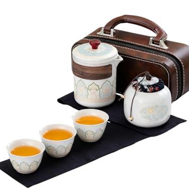 Imagem de Conjunto de chá de gongfu chinês de porcelana, conjunto de bule de chá portátil de cerâmica para viagem com bule e infusor/xícaras em saco, conjuntos de chá asiáticos, presente para aniversário/dia
