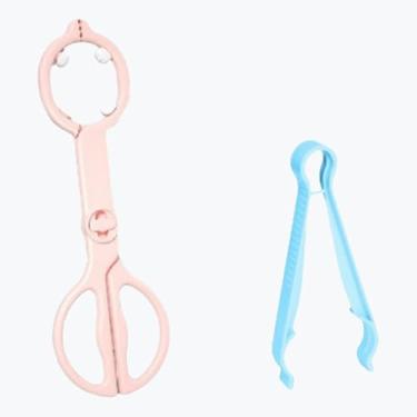 Imagem de Pinça para mamadeira, pinça antiderrapante, suporte de mamadeira de silicone para bebês, design de tesoura, pinça multifuncional resistente a altas temperaturas, rosa