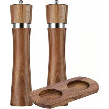 Imagem de Conjunto de moedor de pimenta de madeira de 6/8/10 polegadas com suporte de madeira moedores manuais de sal e pimenta moedor de temperos utensílios de cozinha para churrasco (tamanho: grande) (uma cor