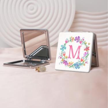 Imagem de Espelho de maquiagem portátil da série Floral Alphabet, mini espelho de maquiagem portátil dobrável, espelho de contorno quadrado portátil de dupla face, adequado para todos em várias ocasiões