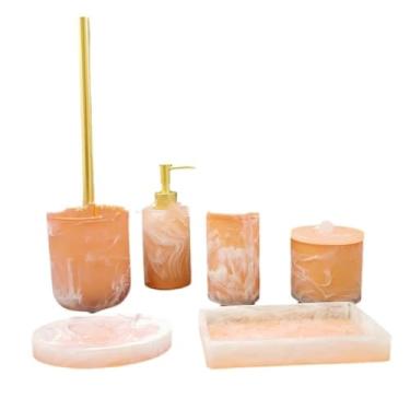 Imagem de THJKUPO Conjunto de lavagens sanitárias de resina kit de suprimentos de banheiro copo de seis peças para enxaguante bucal marmorizado