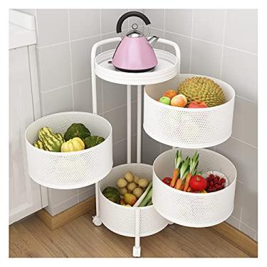 Imagem de Unidade de armazenamento de cozinha carrinho de servir redondo com cestas ocas giratórias prateleira utilitária rack de armazenamento de frutas e vegetais para banheiro sala de estar (tamanho: pia de