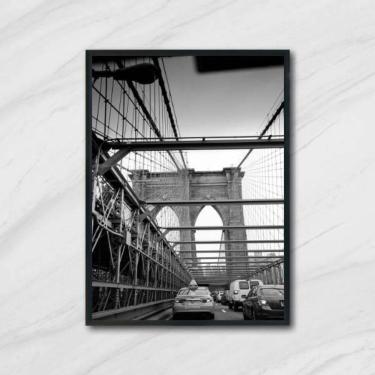 Imagem de Quadro Fotografia Ponte De Brooklyn 45X34Cm Com Vidro Preta