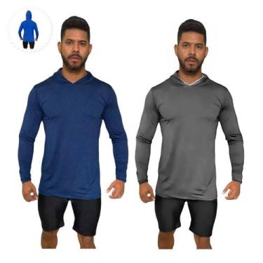 Imagem de 02 Camisa Segunda Pele Masculina UV 50+ com Capuz Térmica para Trabalh