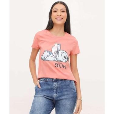 Imagem de Blusa Feminina Estampa Stitch Manga Curta Disney-07065, Rosa, PP