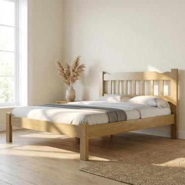 Imagem de Cama de Casal com Colchão Queen em Madeira Maciça Nogueira - Repleta