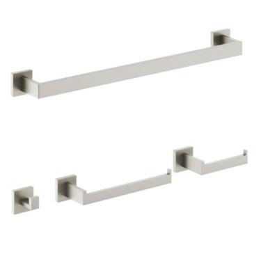 Imagem de Kit Acessórios Banheiro Lavabo Luxo 4 Peças Níquel Escovado - GoldenX