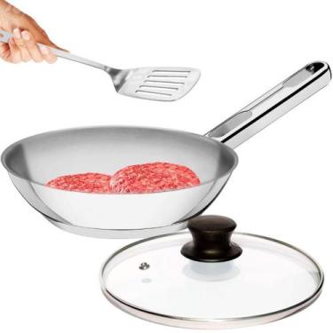 Imagem de Frigideira com Tampa 20cm Tramontina Allegra em Aço Inox e Indução 1,3