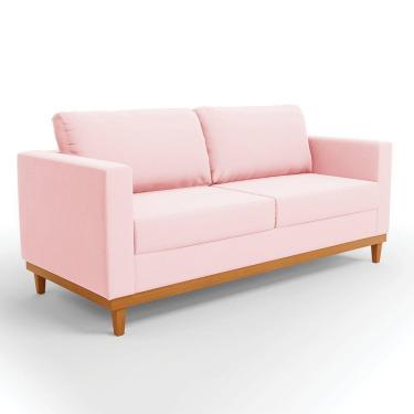 Imagem de Sofá 03 Lugares Juliette Base Madeira Castanho Cor Rosa Bebê