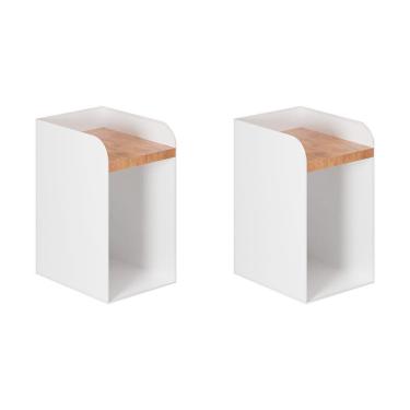 Imagem de Kit 2 Mesas De Cabeceira Suspensas Branca Em Aço Linha Home Padrão Morphi Design 20Cm - Cor: Branco