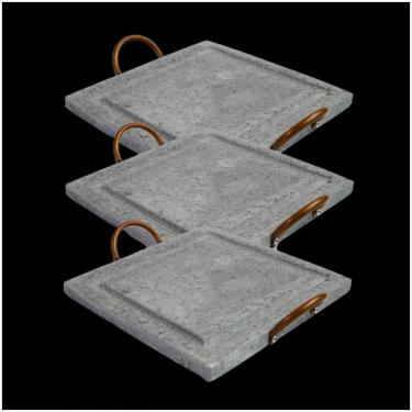 Imagem de Kit 3 Grelha Para Carnes Servir Porção Pedra Sabão G 25X25Cm