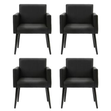Imagem de Kit 4 Poltronas Luca 1 Lugar Tecido Sintético Pé Palito - Preto - Cor: Preto