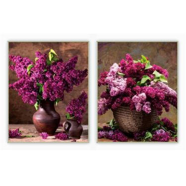 Imagem de Kit Com 2 Quadros Decorativos Florais Com Moldura Para Sala Quarto Escritório 62x77 Floral 009