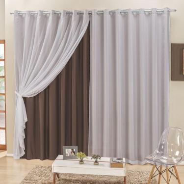 Imagem de Cortina 2 Mts Sala Quarto Voal E Semiblackout Para Varão Tabaco