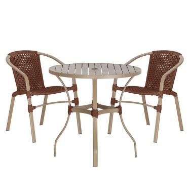 Imagem de 02 Cadeiras Floripa E Mesa Roma 80cm Fendi Trama Marrom