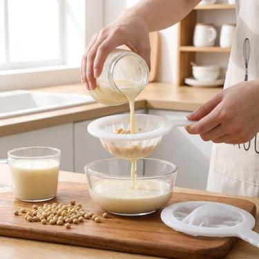 Imagem de Coador de malha de cozinha com alça de 14 cm, peneira de plástico, ferramenta de cozinha de malha fina para leite de soja, café, leite, iogurte, suco, filtro de folha de chá, 2 peças, 100 mash